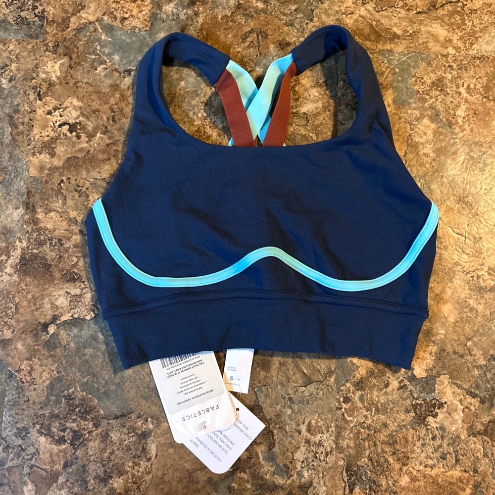 Fabletics Freya Sculptknit Wireless Sports Bra Womens Size Small Blue Low Impact